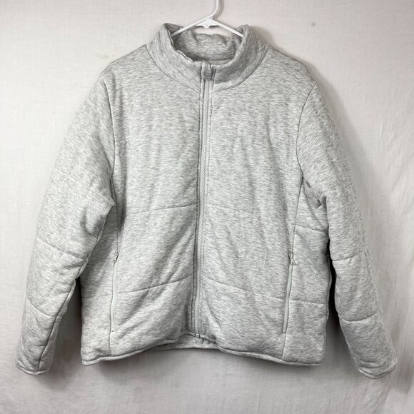 Three Dots Full Zip Quilted Jersey Knit Puffer Jacket Womens XL Boxy Soft Casual - Picture 1 of 10